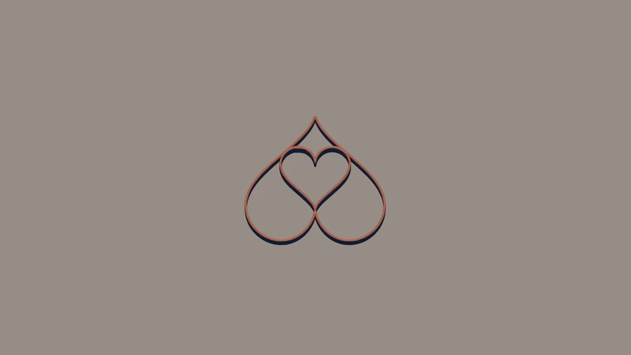 A render of a single copper double-heart on a grey background.