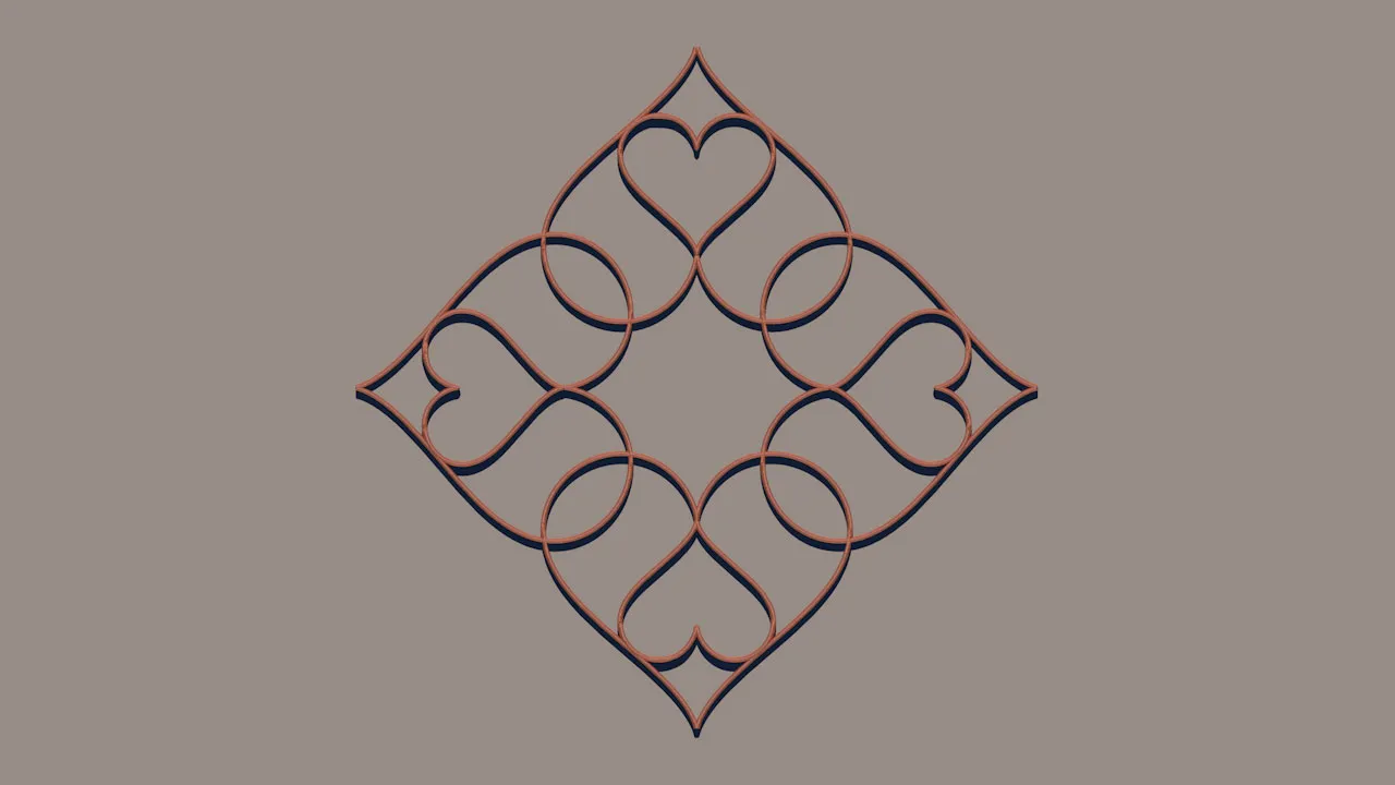 A render of four double-hearts arranged in a square, pointing outwards.