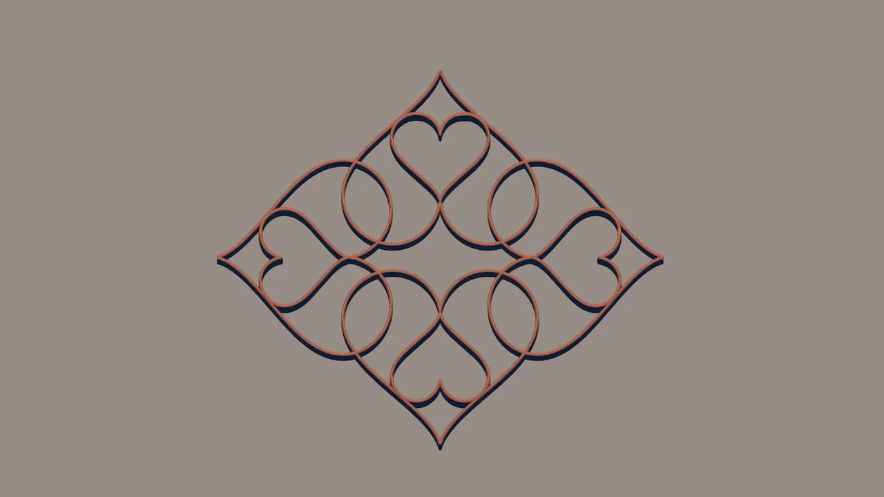 A render of four double-hearts arranged in a wide diamond.