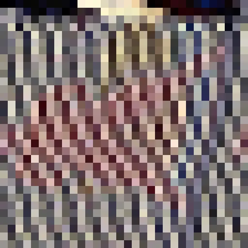 A coarse grid of grey, pink, and maroon pixels with a pale strip along the top.