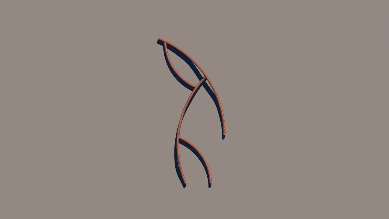 A render of a few branching copper arcs, rising like a stem.