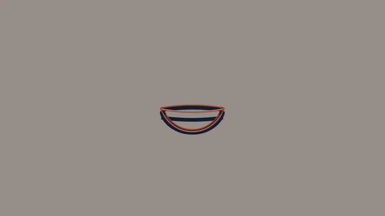 A render of a small bowl shape made of two copper arcs.