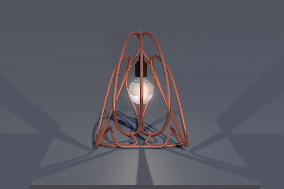Test render of the penguin lamp from behind, with the central spine loop running over the bulb.