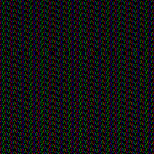 A dark field that fills with vertical stripes in green, purple, and red.