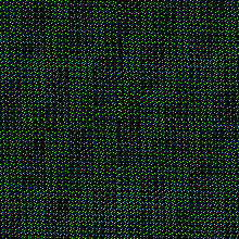 A dark green field that fills with bright green dotted diagonals.
